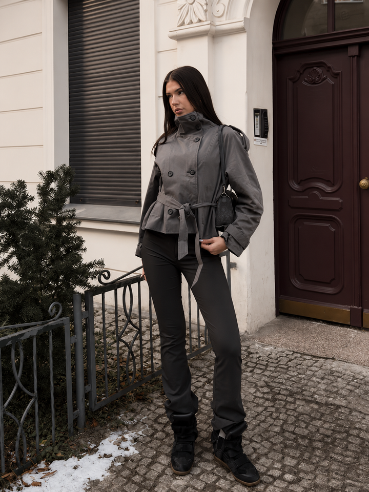 Inès Lace-Up Stand Collar Double-Breasted Trench Jacket