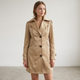 Women's Long Double-Breasted Trench Coat Belted
