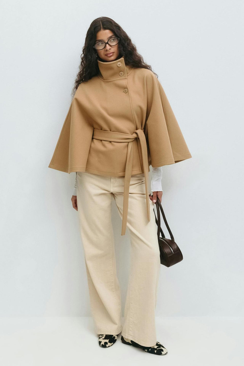 Anneke | Women's Belted Cape Coat | Funnel Collar - Vellmont & Co.
