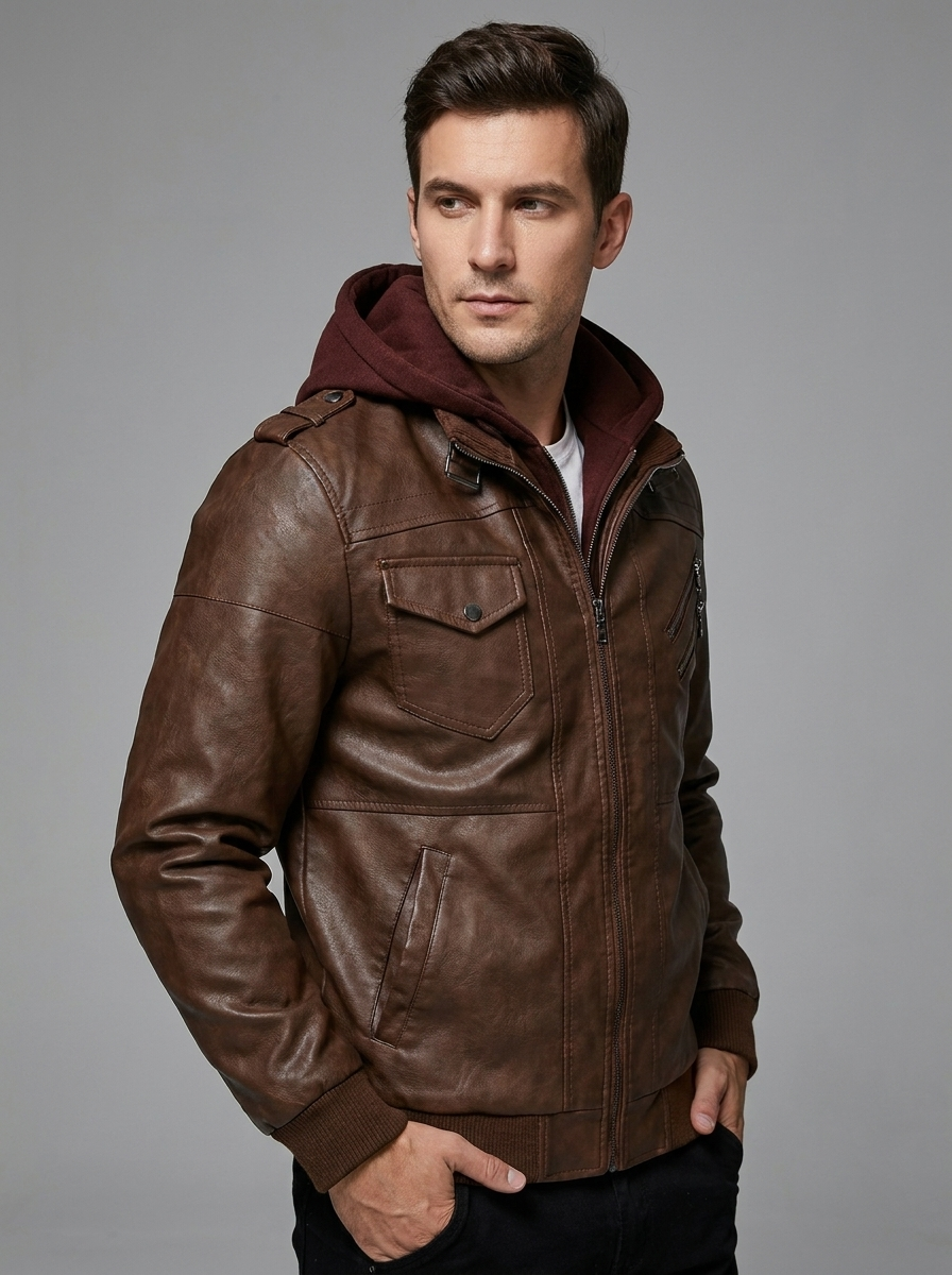 Isaac | Men's Biker Jacket | Removable Hood - Vellmont & Co.