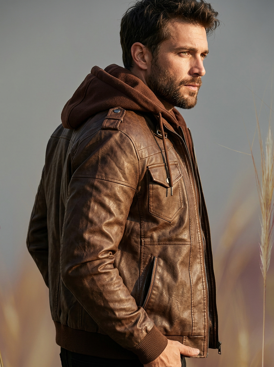 Isaac | Men's Biker Jacket | Removable Hood - Vellmont & Co.