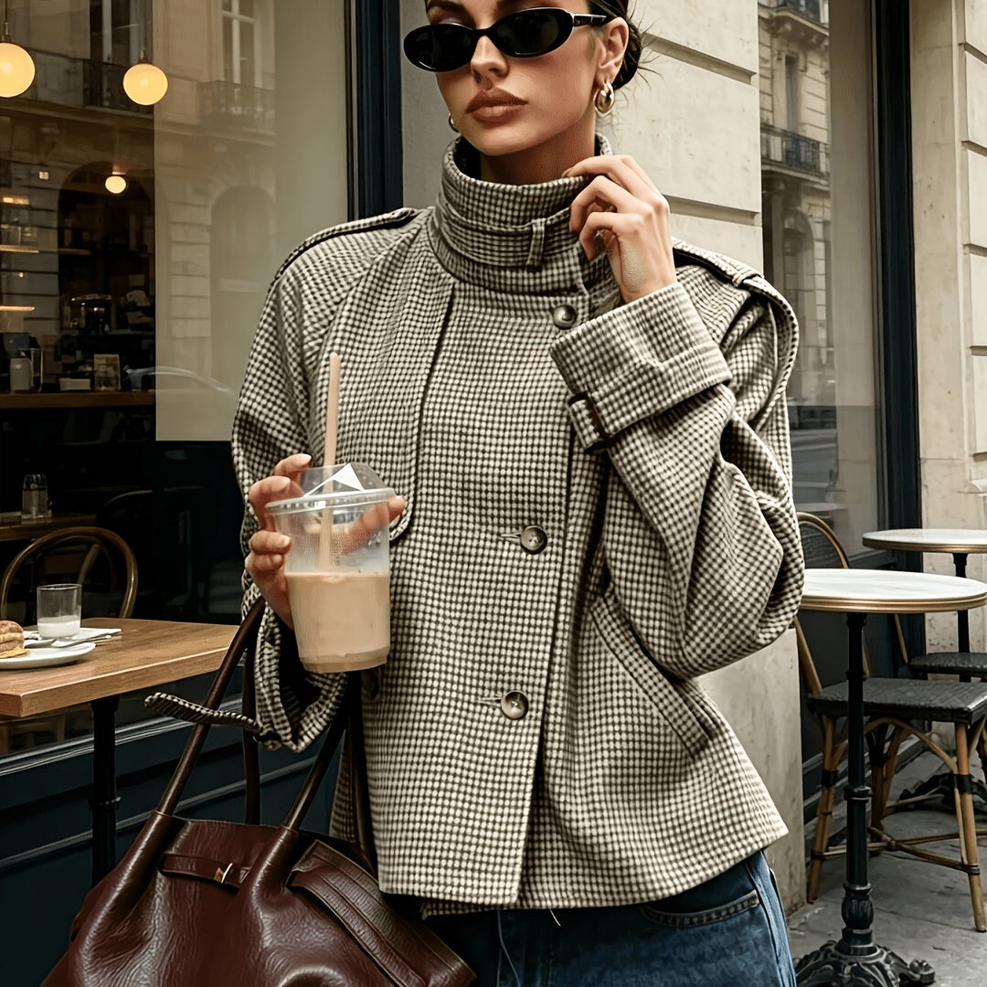 Marguerite | Women's Houndstooth Jacket | Stand Collar - Vellmont & Co.
