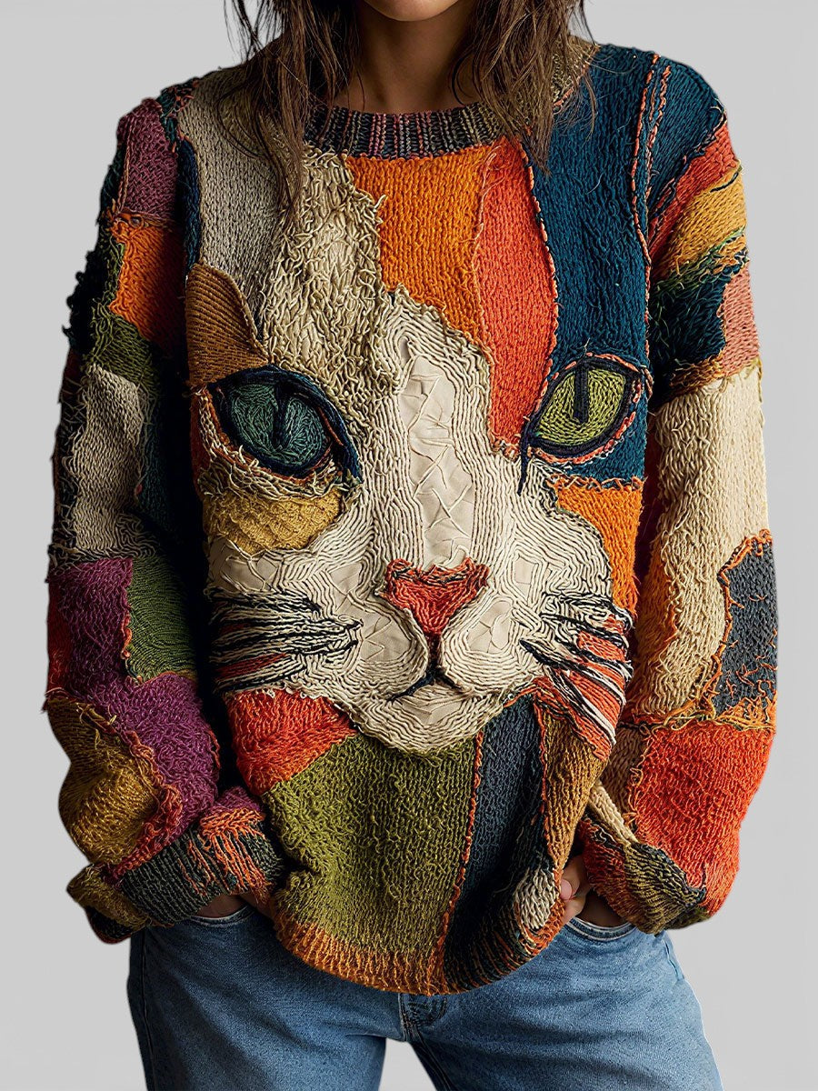 Zaira | Women's Cat Print Top | Relaxed Fit - Vellmont & Co.